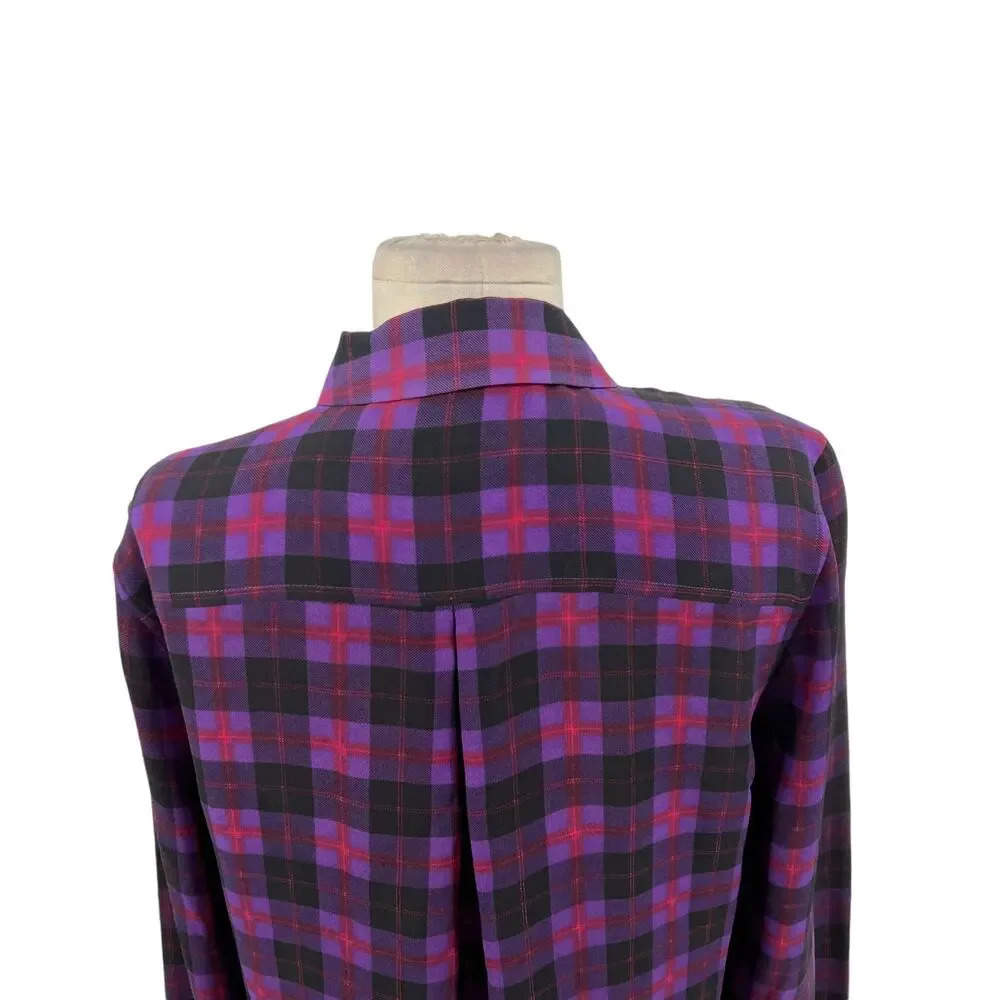 Equipment Purple Black Red‎ Plaid Check Collared Button Down Silk Blouse Small - Picture 7 of 11